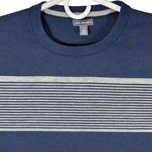 Van Heusen Men's Blue Striped Wool Blend Long Sleeve Sweater Size Large